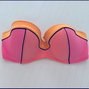 36DD swim top strapless neon pink/orange